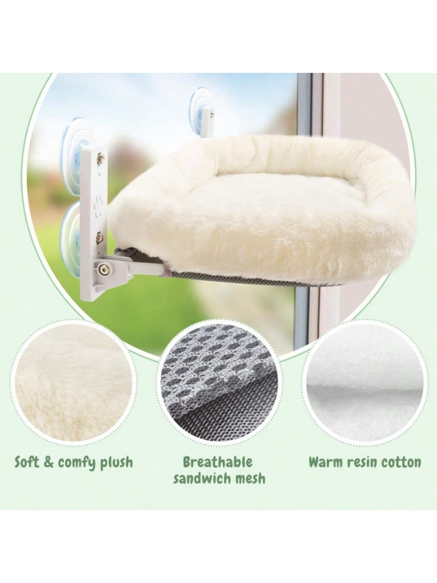 Tokenkuko cordless cat window perch hammock featuring a solid metal frame, 4 strong suction cups, and a soft removable bed mat cover.