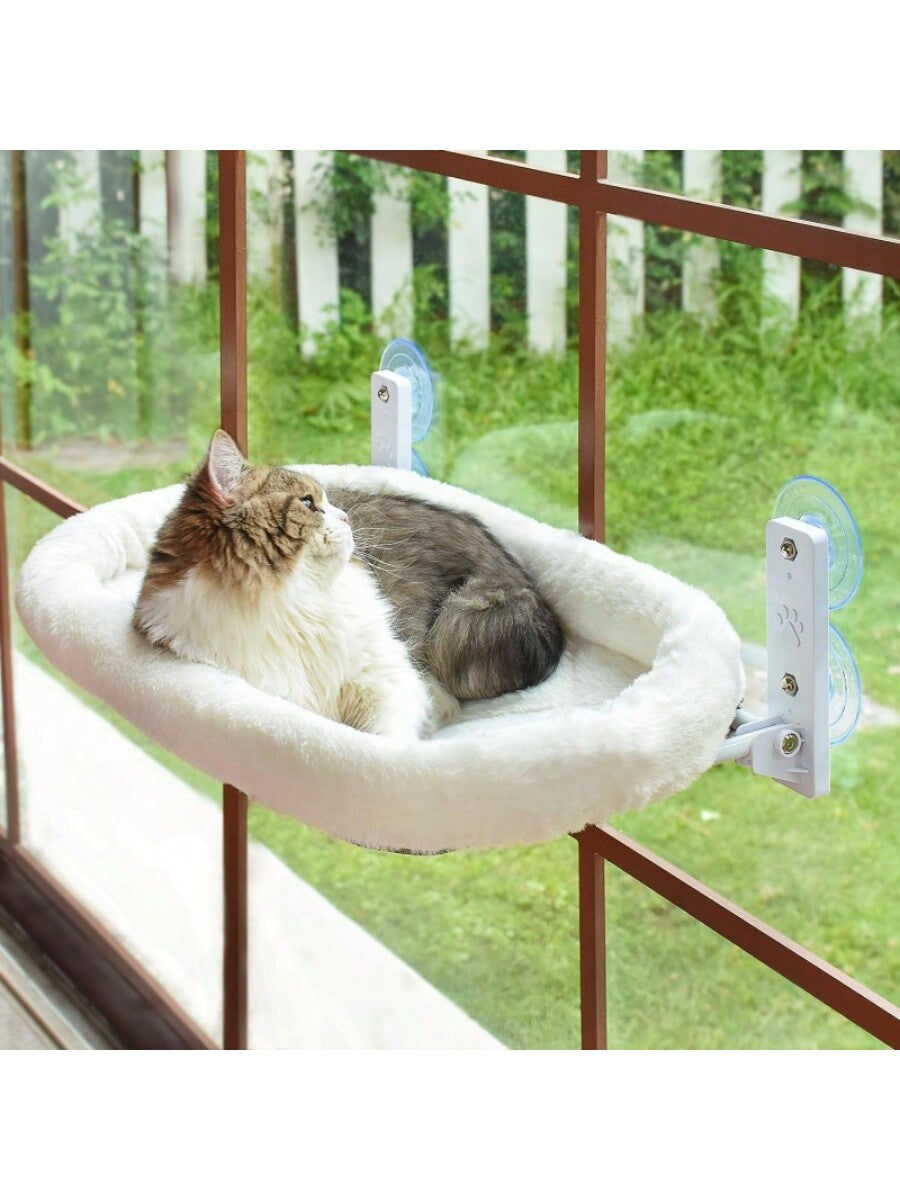 Tokenkuko cordless cat window perch hammock featuring a solid metal frame, 4 strong suction cups, and a soft removable bed mat cover.