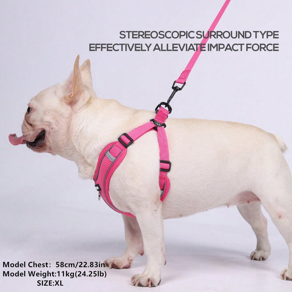 Black reflective dog leash set with adjustable polyester harness and collar, soft breathable mesh design for small and medium dogs during outdoor walks