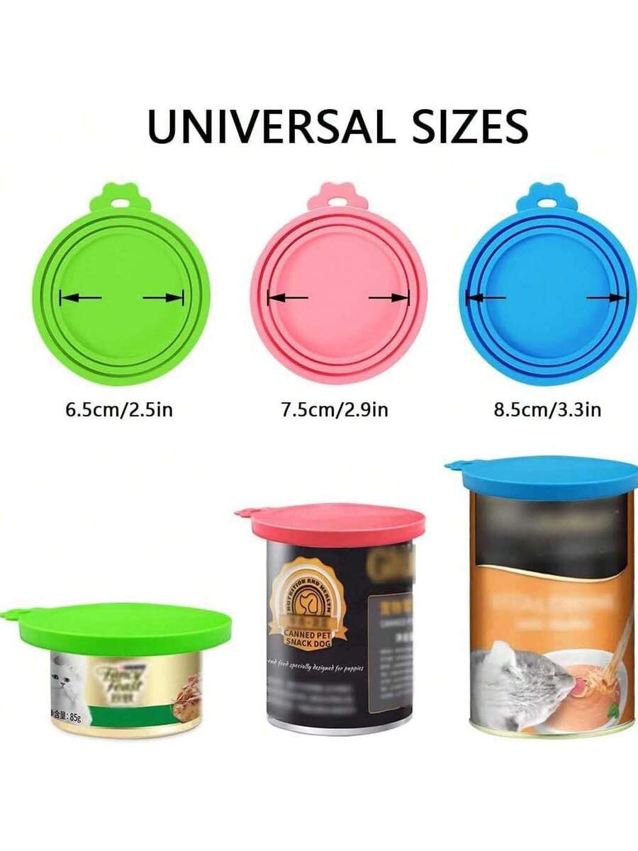 2 pieces of multicolor silicone pet food can lids with a spoon for dog and cat canned food