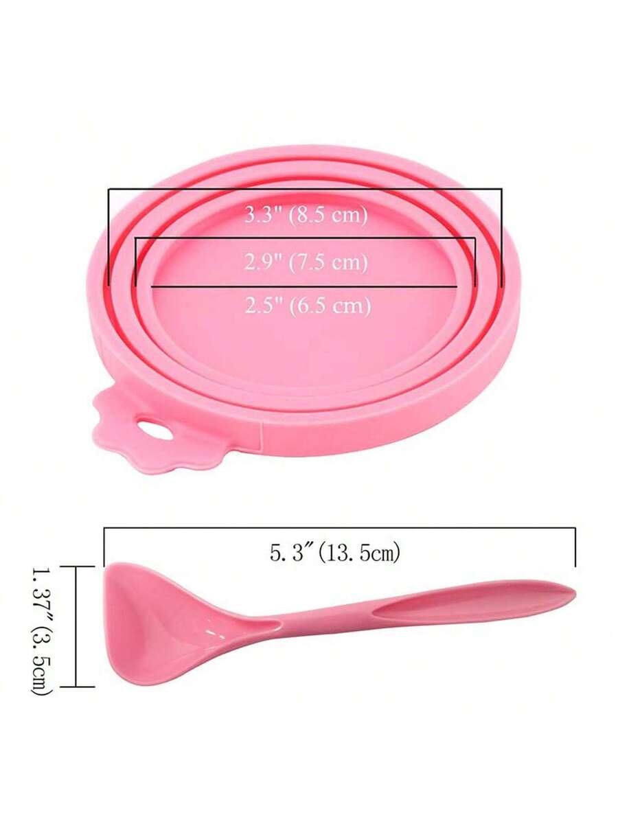 2 pieces of multicolor silicone pet food can lids with a spoon for dog and cat canned food