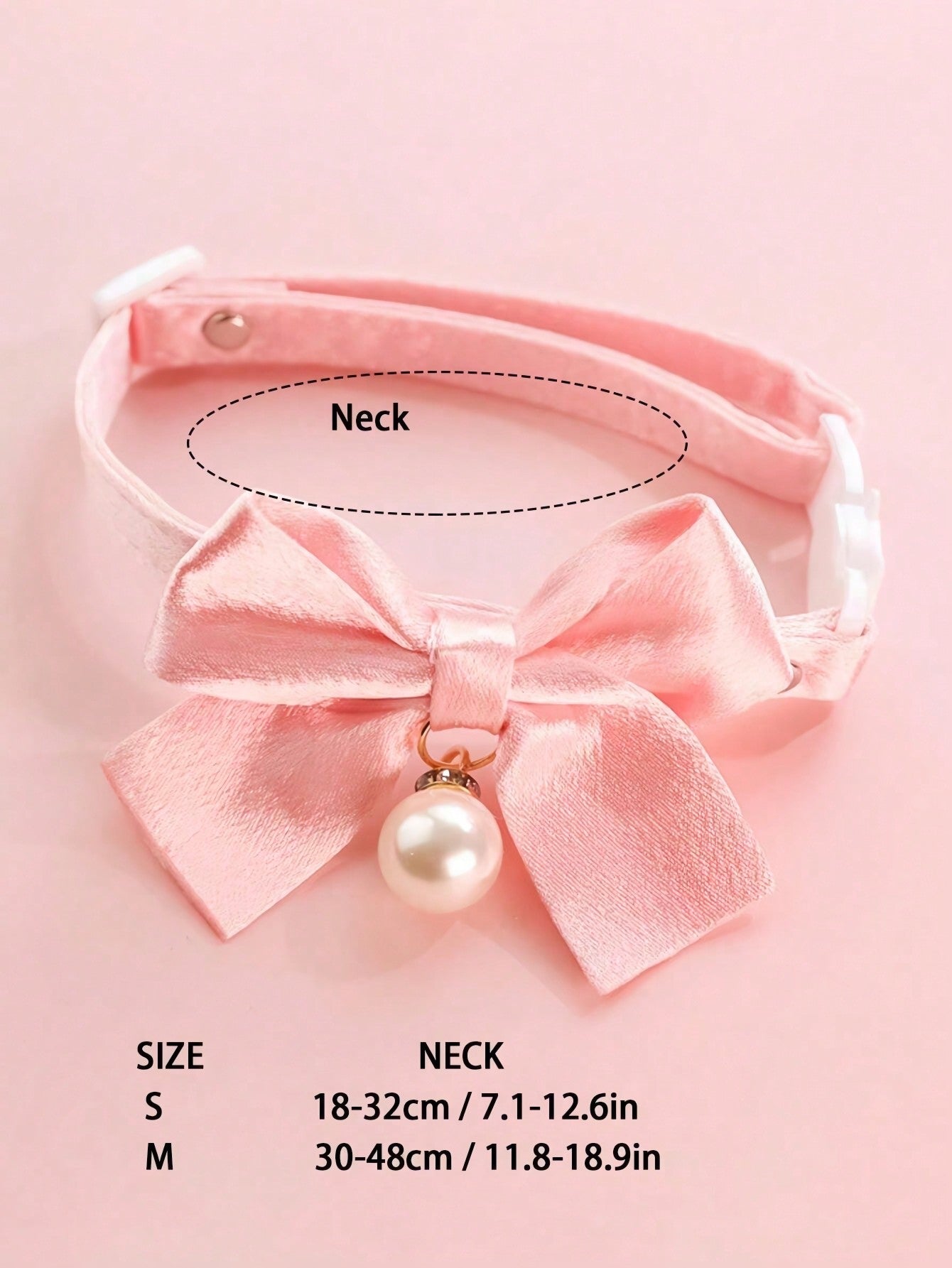 Pink floral breakaway cat collar with bow, pearls, and lace-style details for an adjustable kitten or girl cat collar.