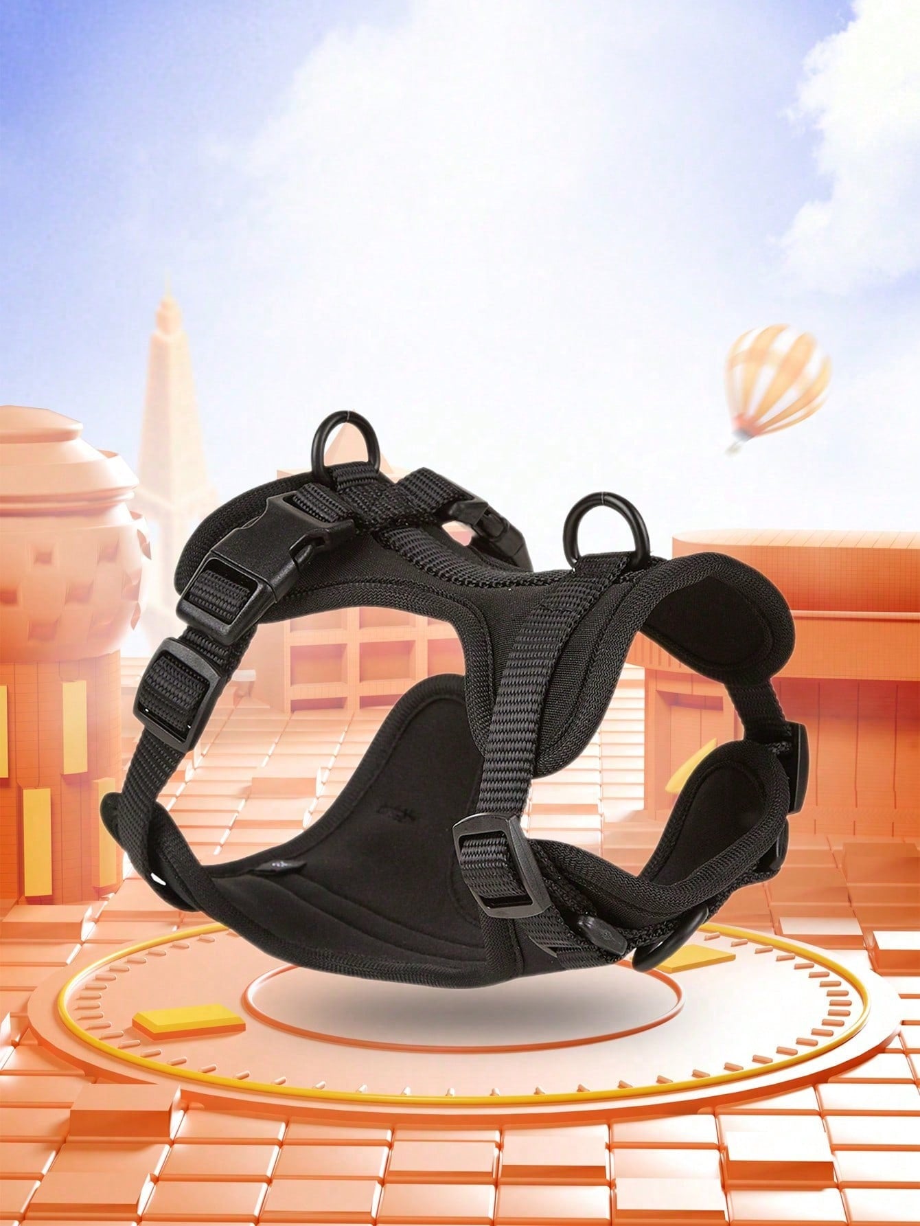 Adjustable lightweight dog harness with breathable mesh padding, soft padded lining, no-pull chest strap, and vest-style design for small, medium, and large dogs