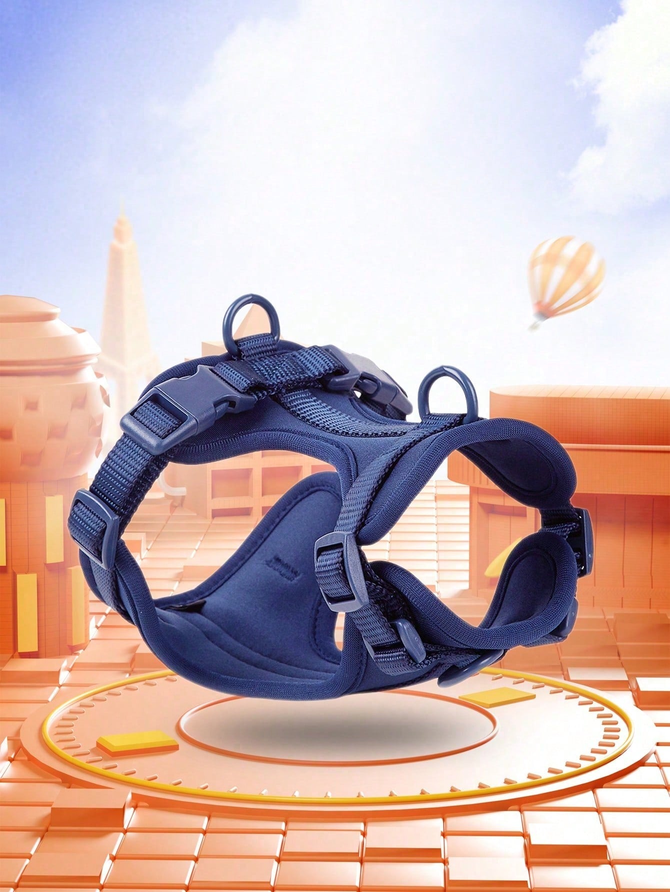 Adjustable lightweight dog harness with breathable mesh padding, soft padded lining, no-pull chest strap, and vest-style design for small, medium, and large dogs