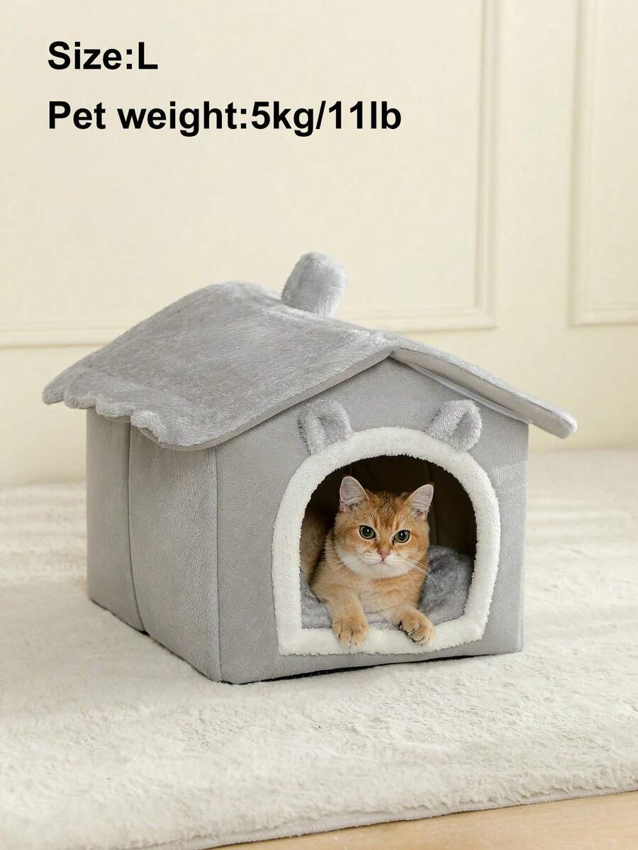 Brown breathable fabric cat house bed cushion and comfortable pet nest basket for cats and puppies