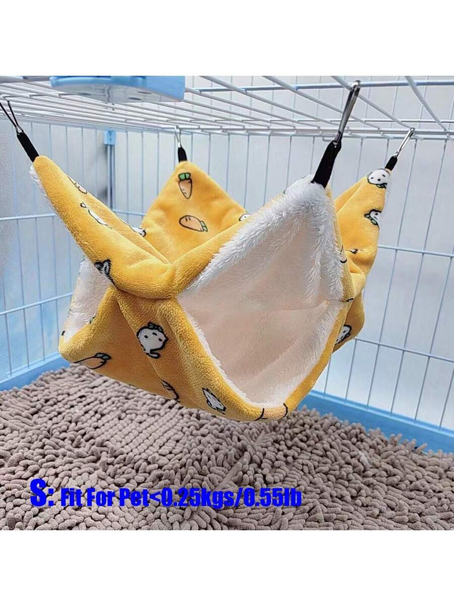 Multicolor soft coral fleece double-layer hanging bed sleeper with cartoon bear pattern for small animals.