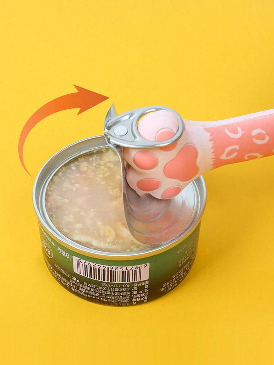 Multicolor cat paw shaped silicone pet can spoon and opener tool for feeding cats, dogs, and small animals.