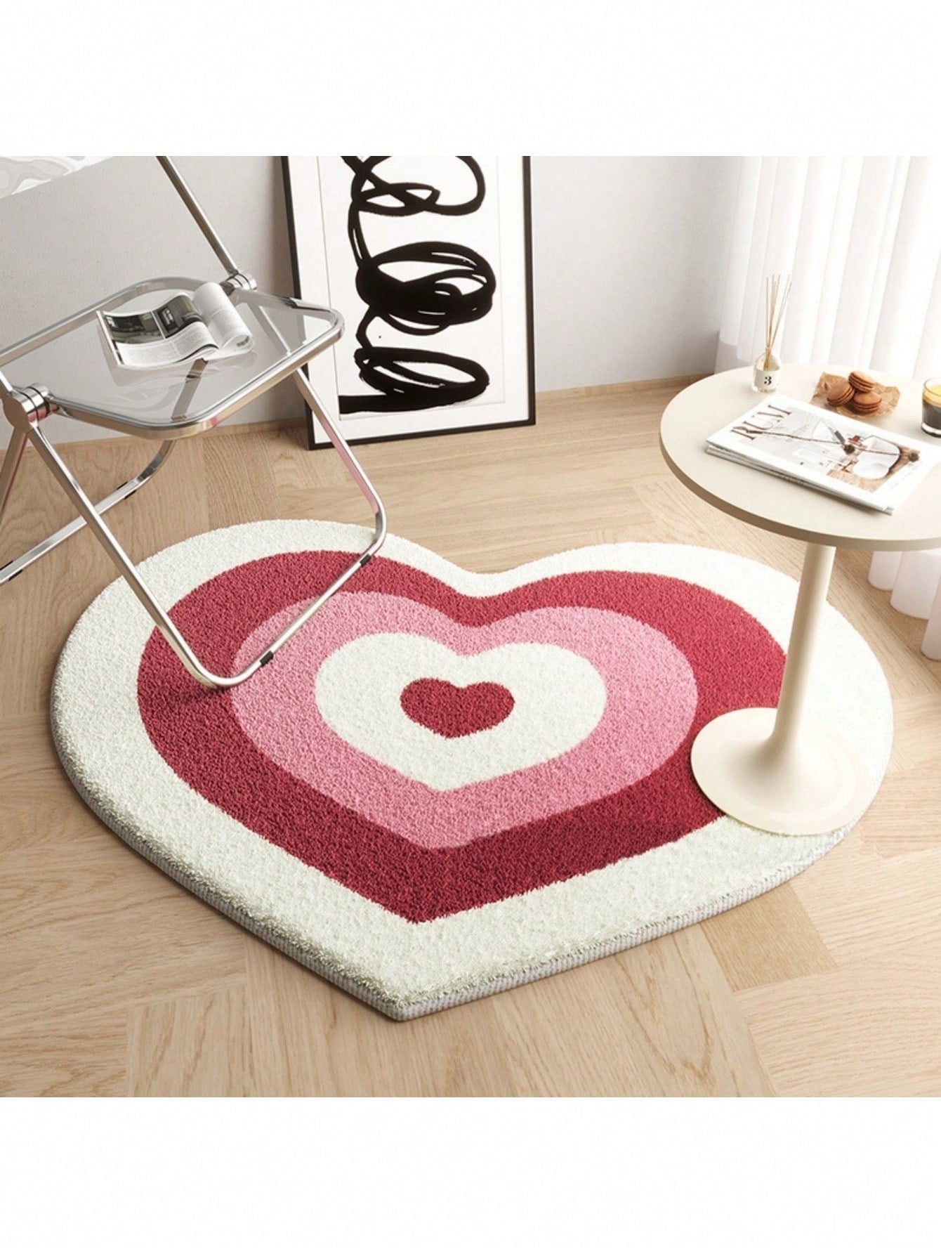Multicolor ombre heart-shaped plush pet cushion pad for cats and dogs.