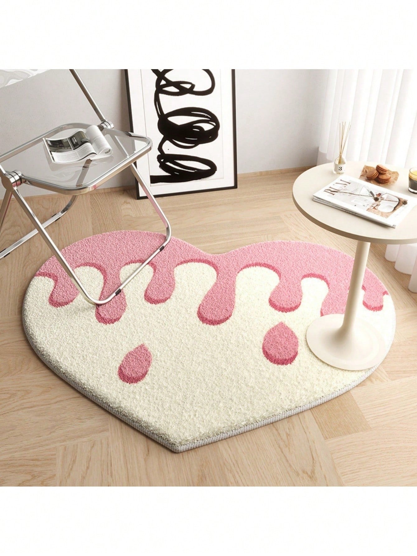 Heart-shaped pet cushion mat for cats and dogs made of soft plush polyester.