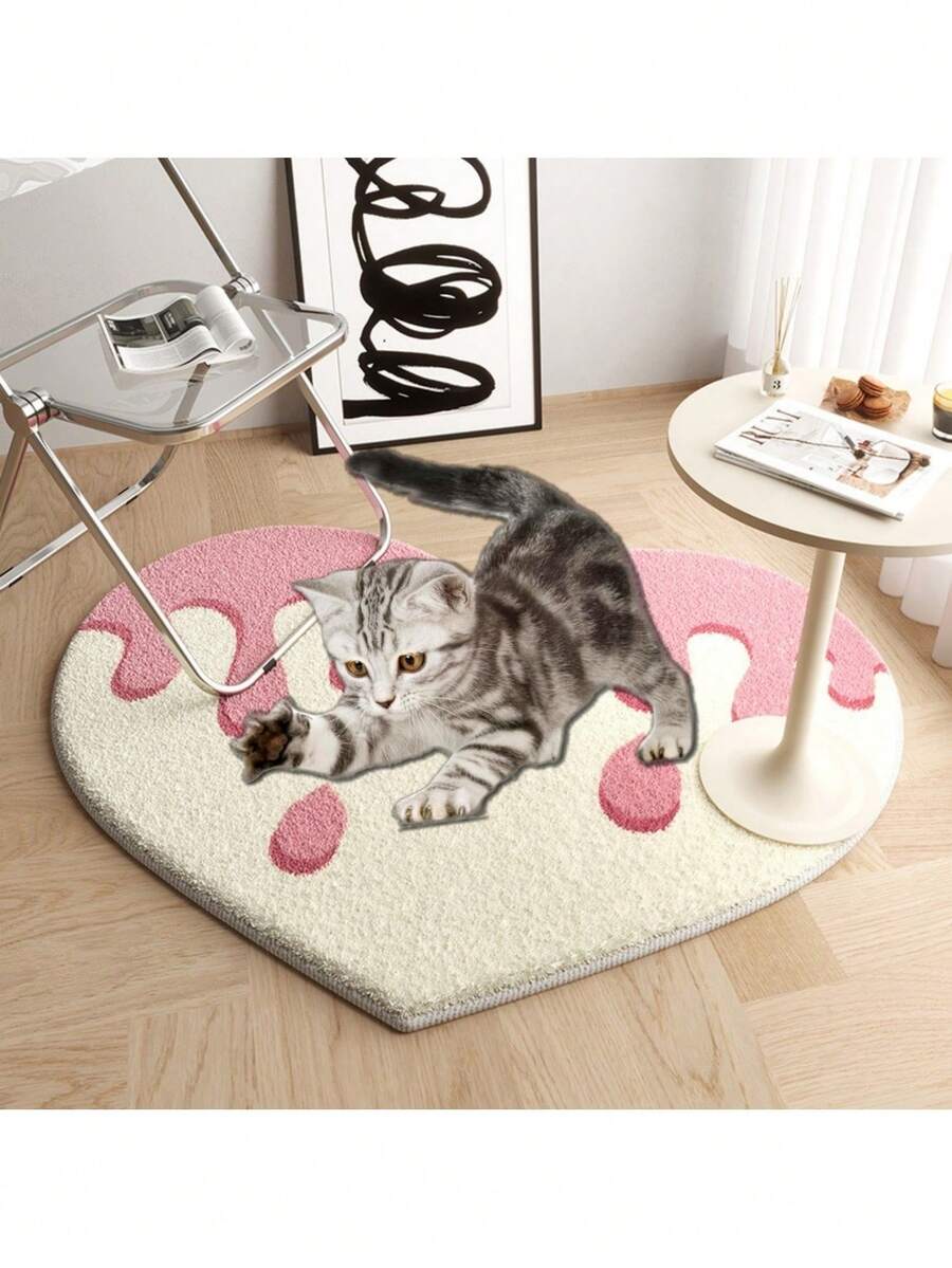 Heart-shaped pet cushion mat for cats and dogs made of soft plush polyester.