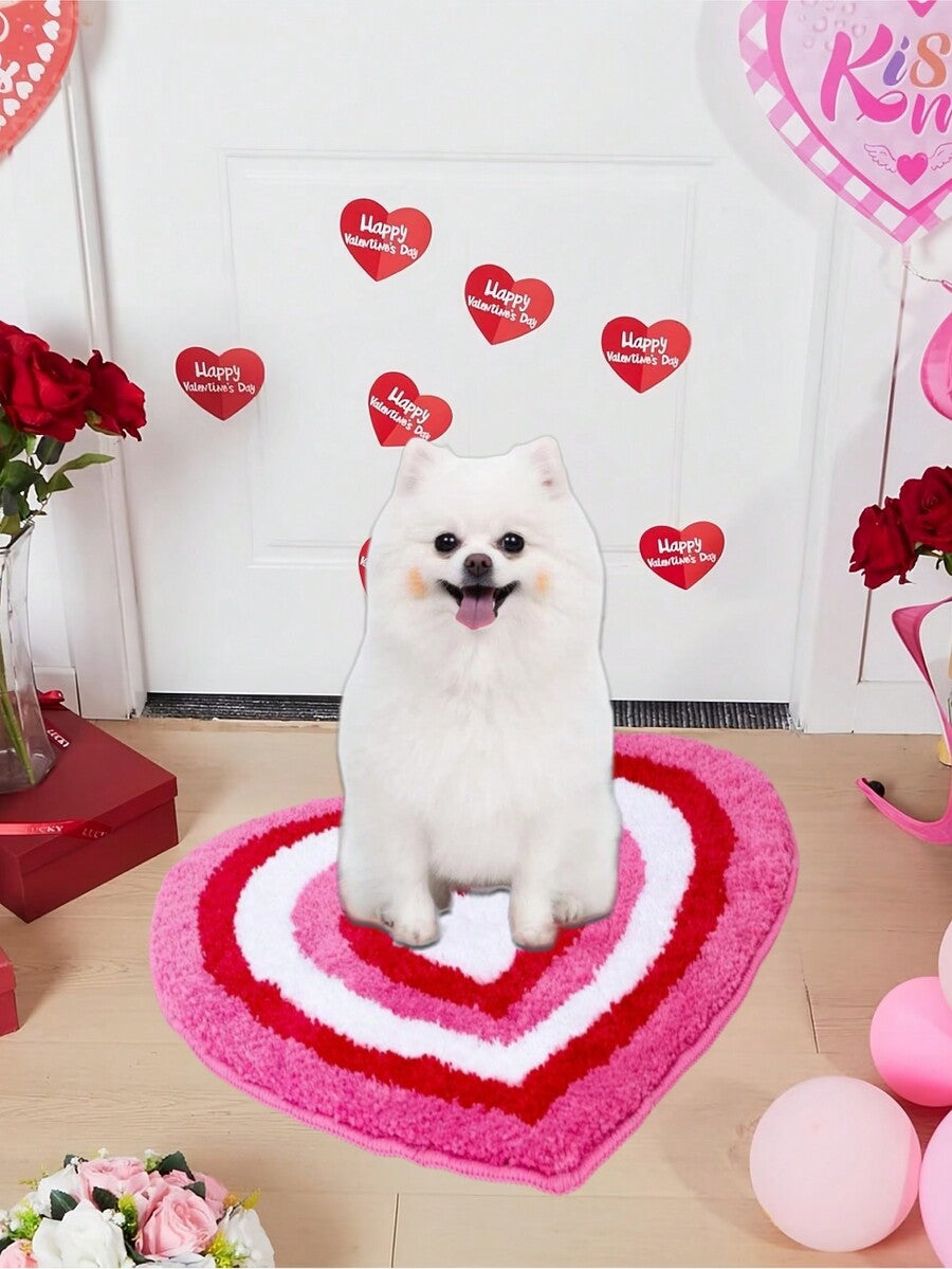 Multicolor heart shaped plush pet sleeping mat with skid resistant bottom for dogs and cats