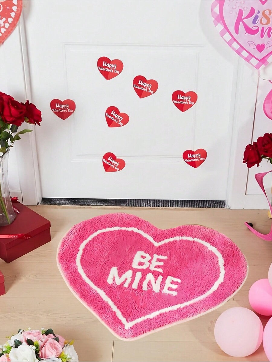 Hot pink heart-shaped plush pet mat cushion with non-slip bottom for cats and dogs
