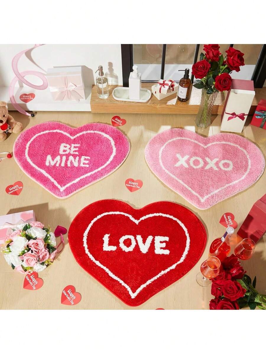 Hot pink heart-shaped plush pet mat cushion with non-slip bottom for cats and dogs