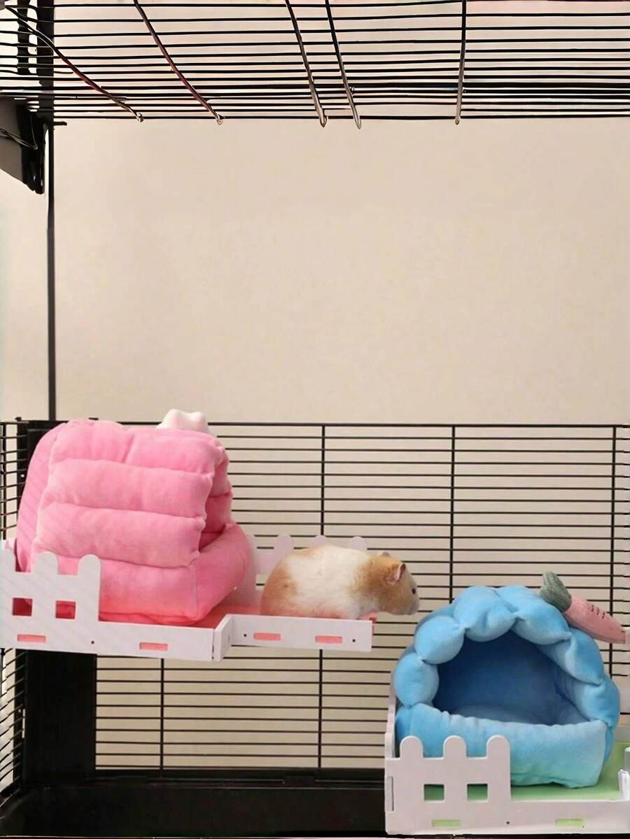 Multicolor flower branch print hamster hammock and heating pet nest bed hanging inside a cage for small pets like hamsters, squirrels, and hedgehogs.
