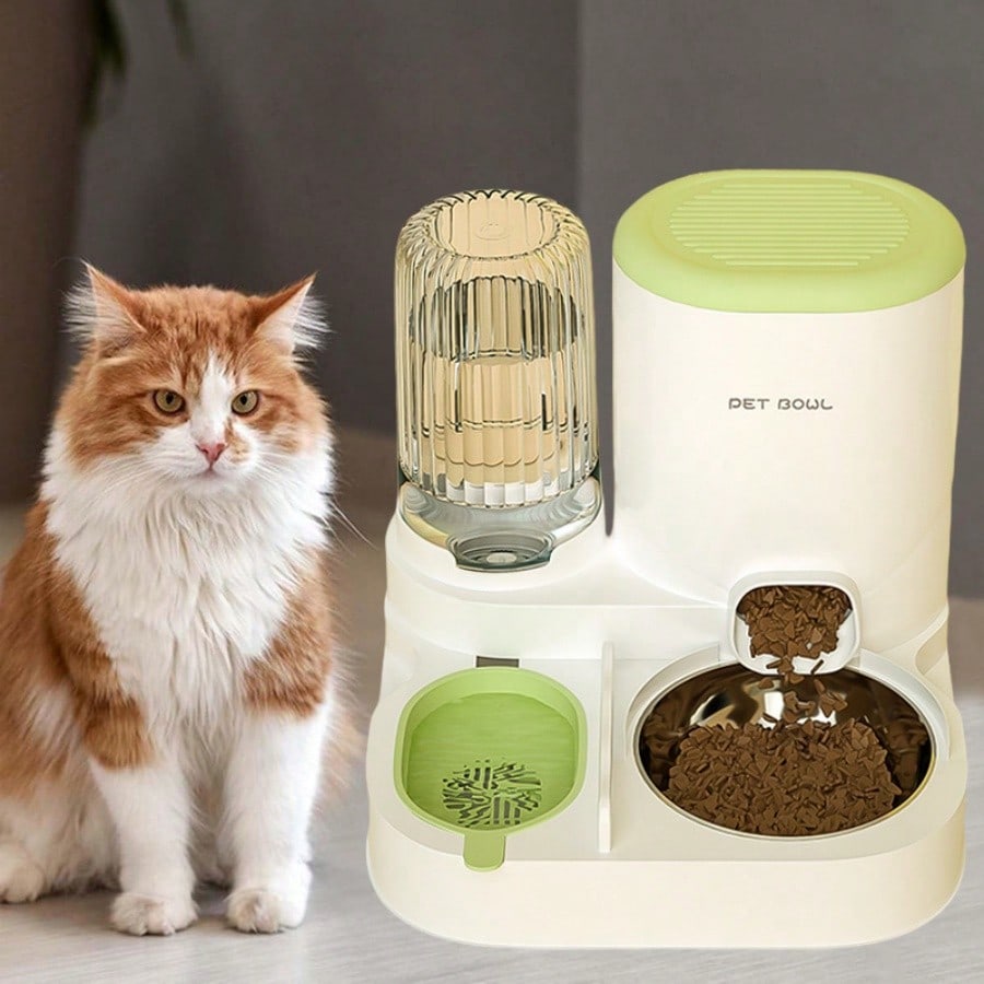 LocalTwo-In-One Automatic Cat Water Dispenser Set-Detachable, Washable, Automatic Feeding Station, Indoor Cat Food Bowl