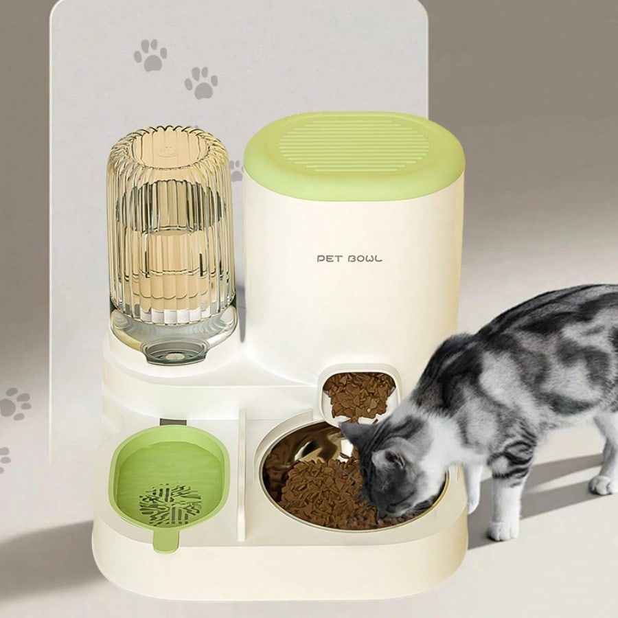 LocalTwo-In-One Automatic Cat Water Dispenser Set-Detachable, Washable, Automatic Feeding Station, Indoor Cat Food Bowl