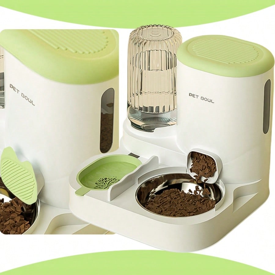 LocalTwo-In-One Automatic Cat Water Dispenser Set-Detachable, Washable, Automatic Feeding Station, Indoor Cat Food Bowl