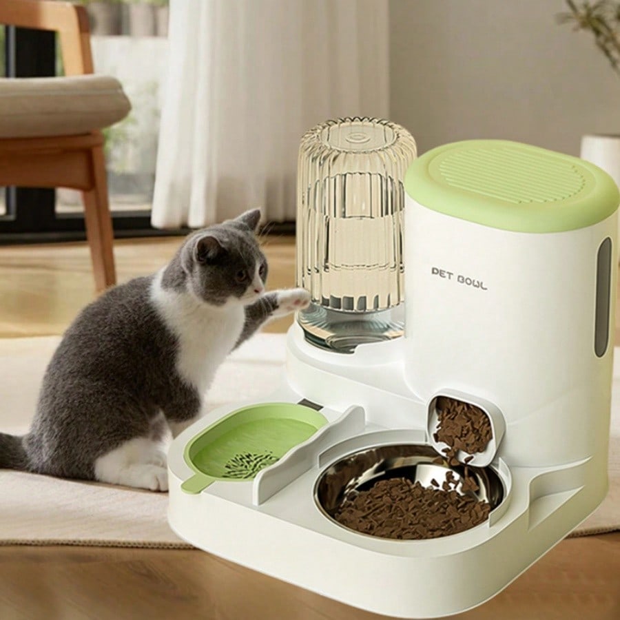 LocalTwo-In-One Automatic Cat Water Dispenser Set-Detachable, Washable, Automatic Feeding Station, Indoor Cat Food Bowl