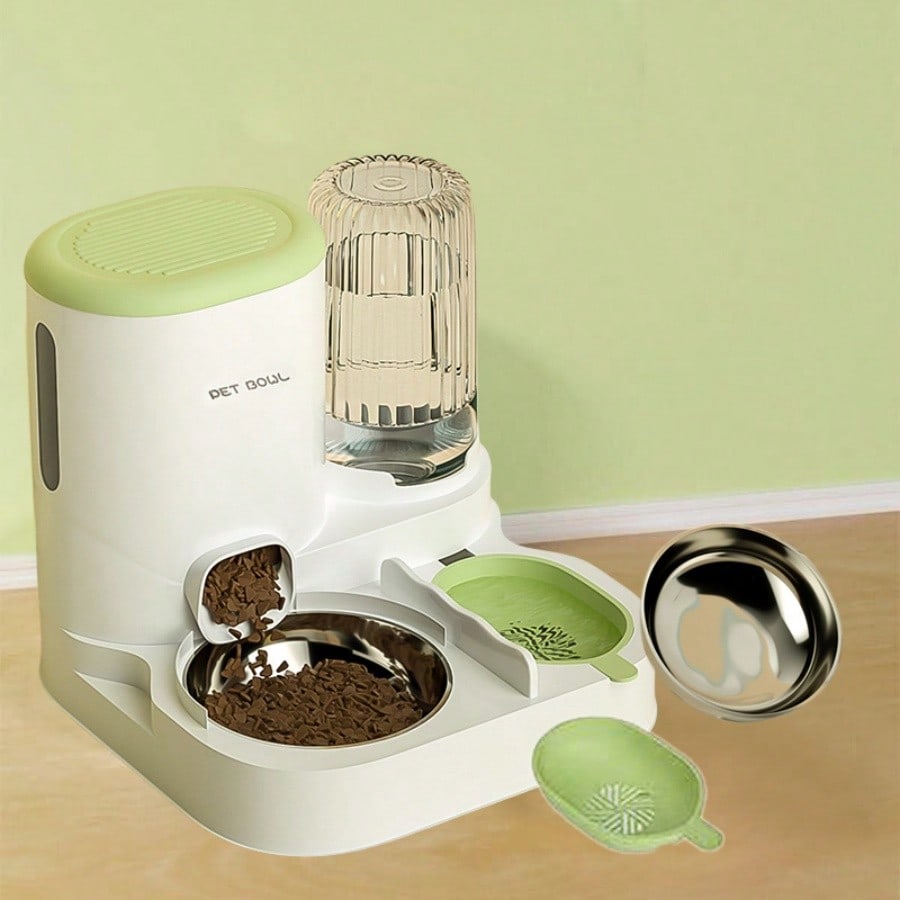 LocalTwo-In-One Automatic Cat Water Dispenser Set-Detachable, Washable, Automatic Feeding Station, Indoor Cat Food Bowl