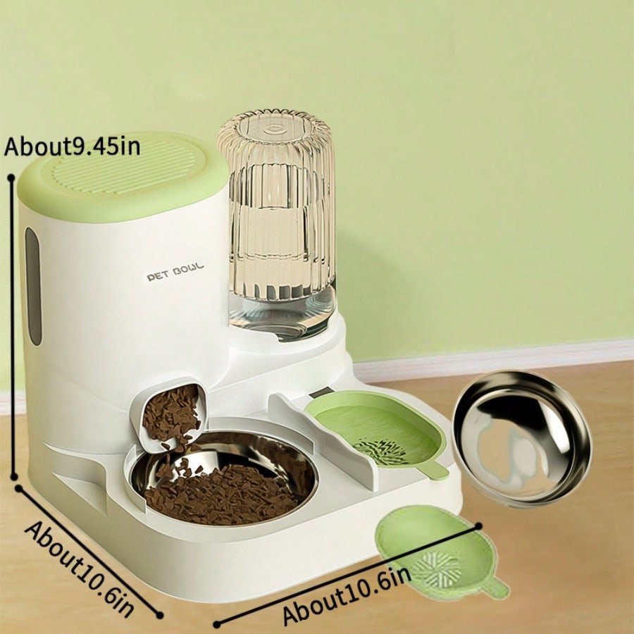 LocalTwo-In-One Automatic Cat Water Dispenser Set-Detachable, Washable, Automatic Feeding Station, Indoor Cat Food Bowl