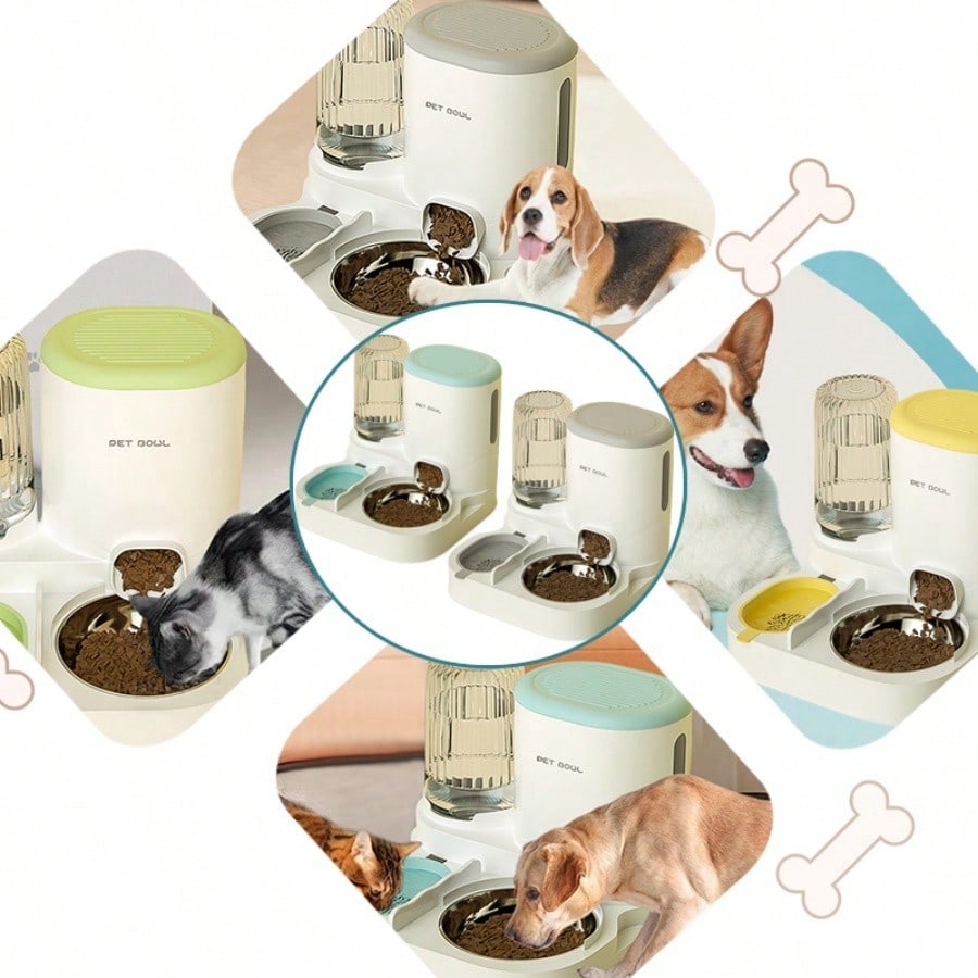 LocalTwo-In-One Automatic Cat Water Dispenser Set-Detachable, Washable, Automatic Feeding Station, Indoor Cat Food Bowl