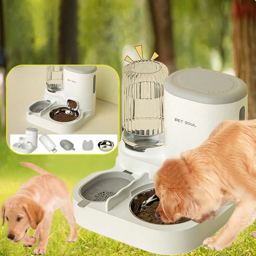 LocalTwo-In-One Automatic Cat Water Dispenser Set-Detachable, Washable, Automatic Feeding Station, Indoor Cat Food Bowl