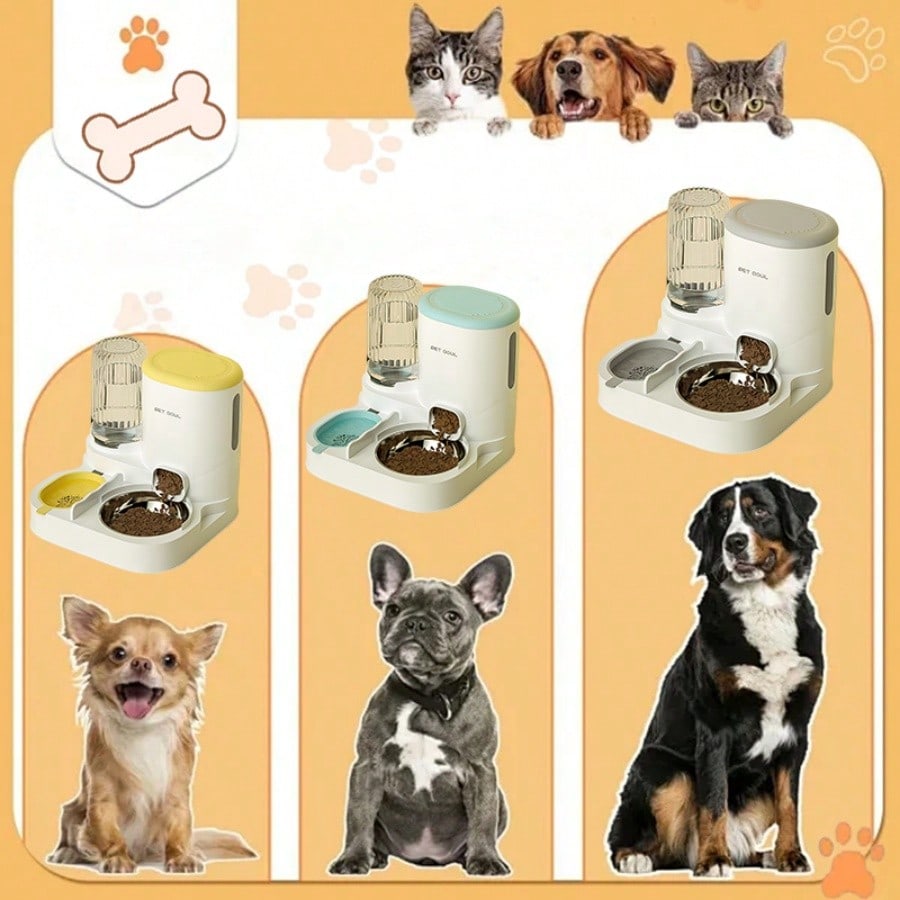 LocalTwo-In-One Automatic Cat Water Dispenser Set-Detachable, Washable, Automatic Feeding Station, Indoor Cat Food Bowl