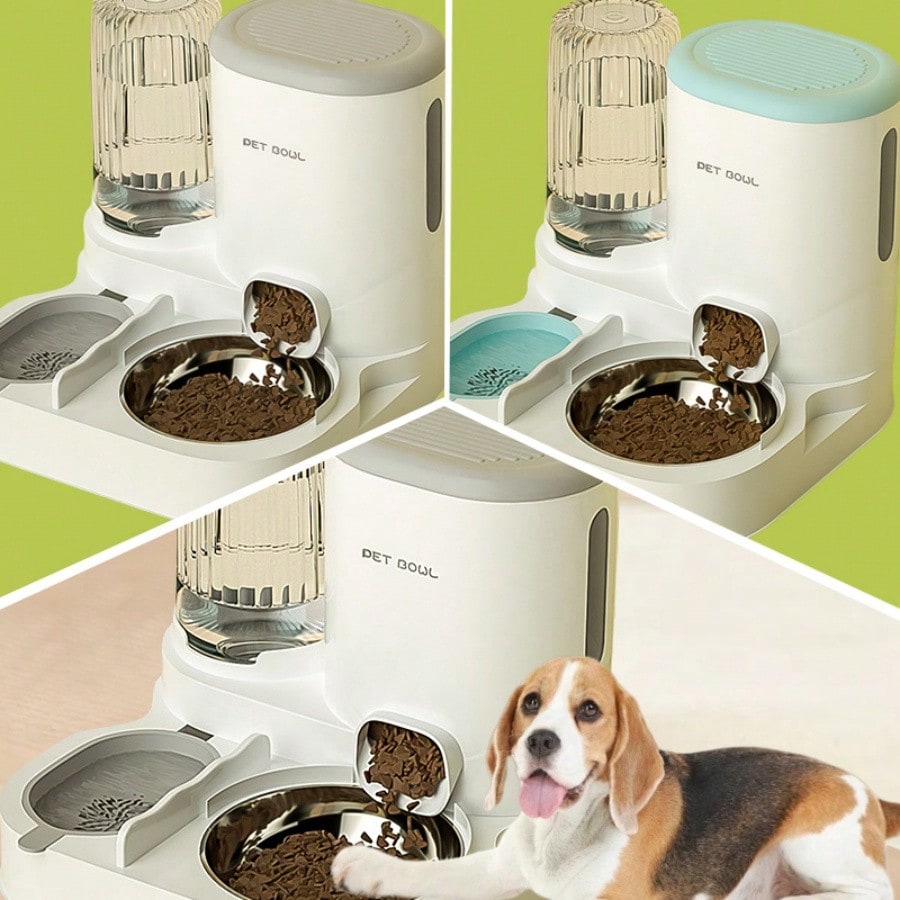 LocalTwo-In-One Automatic Cat Water Dispenser Set-Detachable, Washable, Automatic Feeding Station, Indoor Cat Food Bowl