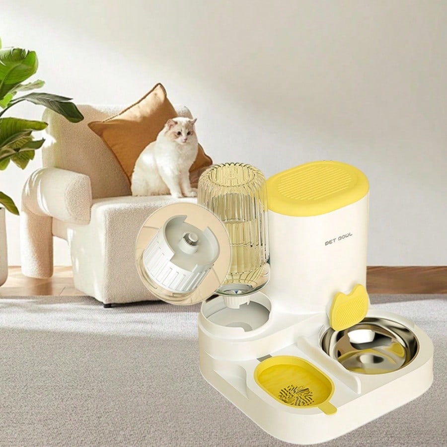 LocalTwo-In-One Automatic Cat Water Dispenser Set-Detachable, Washable, Automatic Feeding Station, Indoor Cat Food Bowl