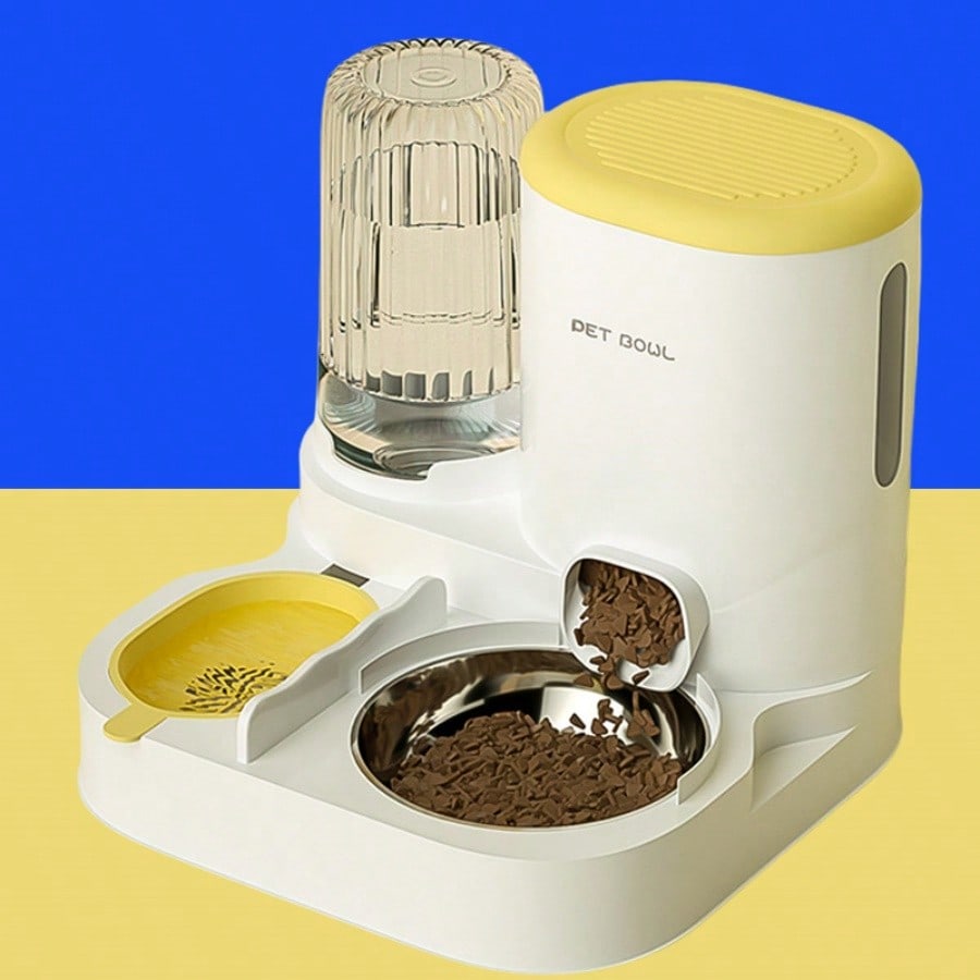 LocalTwo-In-One Automatic Cat Water Dispenser Set-Detachable, Washable, Automatic Feeding Station, Indoor Cat Food Bowl
