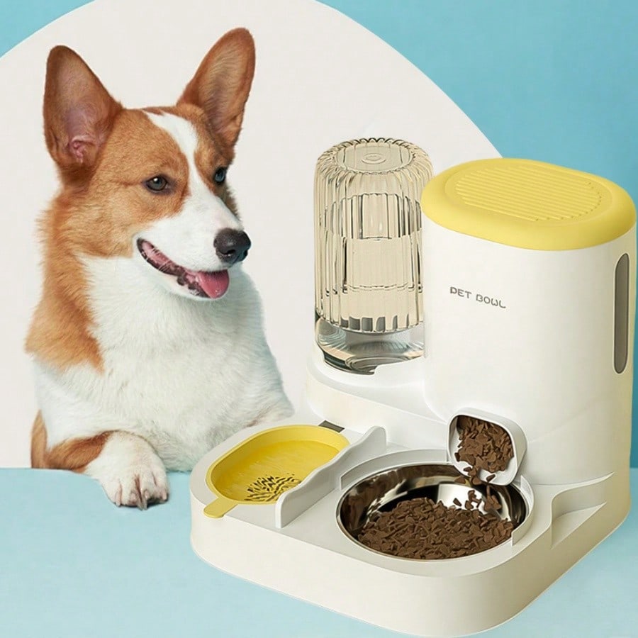 LocalTwo-In-One Automatic Cat Water Dispenser Set-Detachable, Washable, Automatic Feeding Station, Indoor Cat Food Bowl