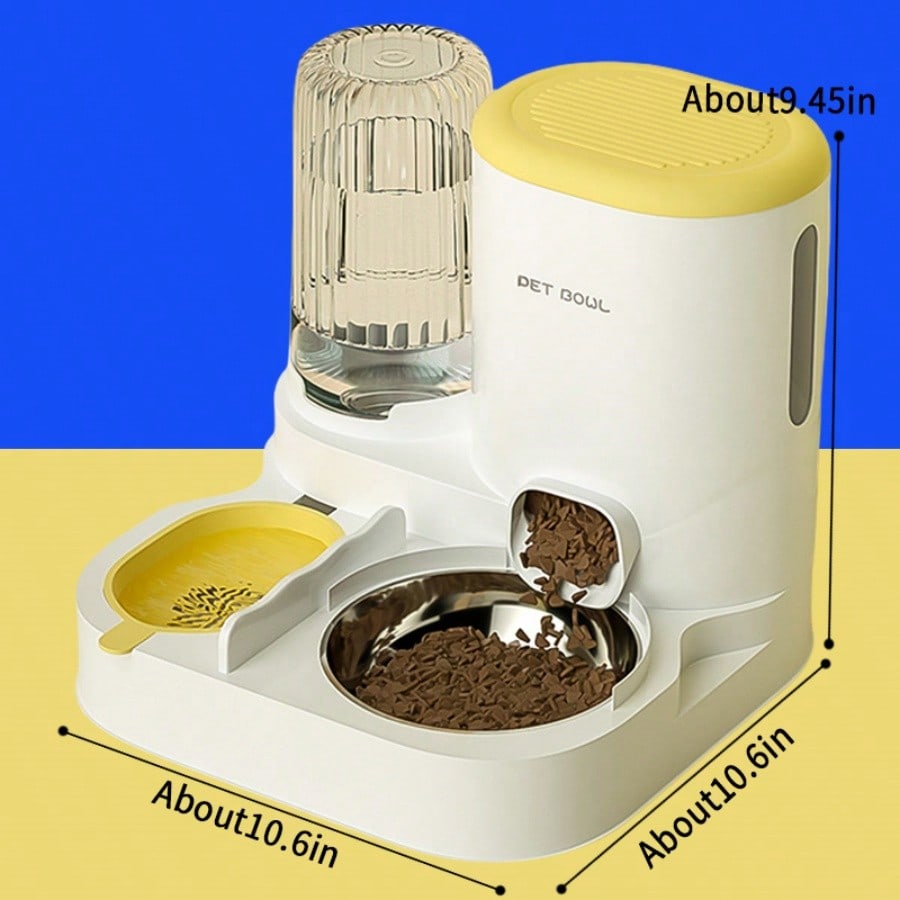 LocalTwo-In-One Automatic Cat Water Dispenser Set-Detachable, Washable, Automatic Feeding Station, Indoor Cat Food Bowl