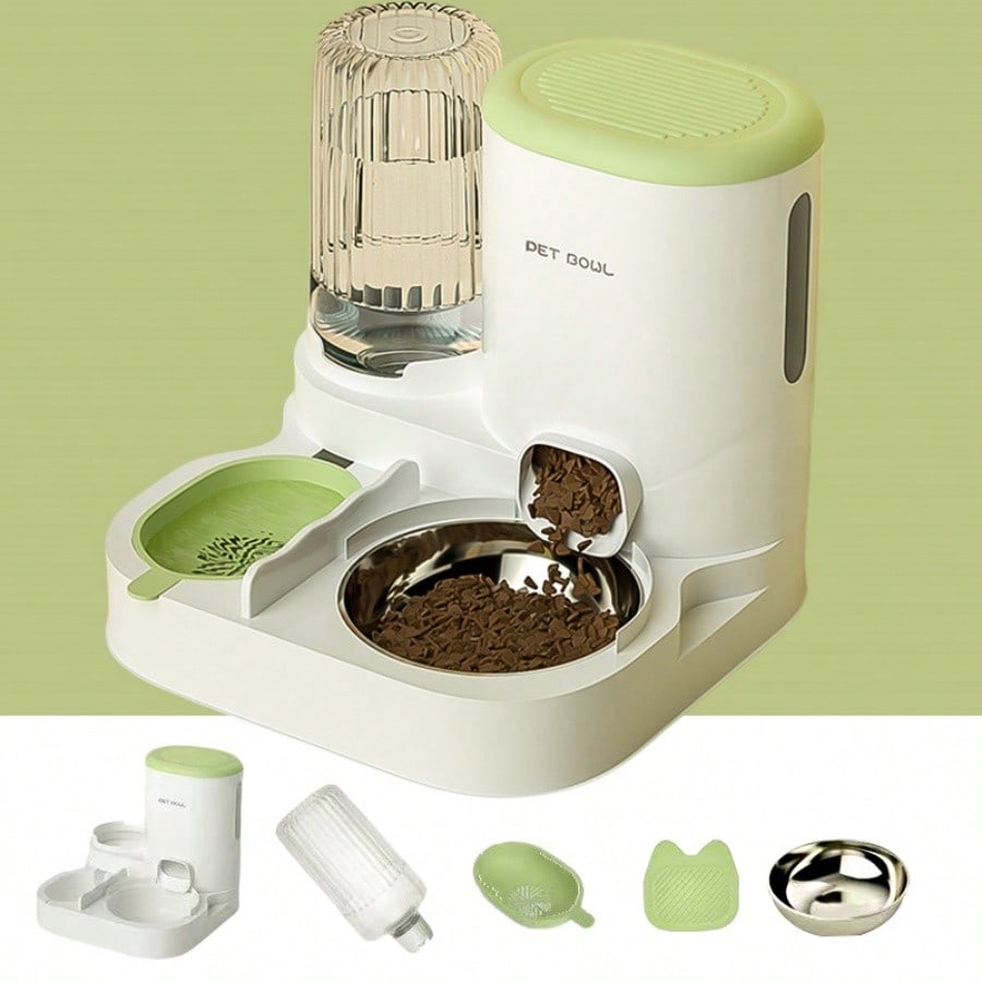 LocalTwo-In-One Automatic Cat Water Dispenser Set-Detachable, Washable, Automatic Feeding Station, Indoor Cat Food Bowl