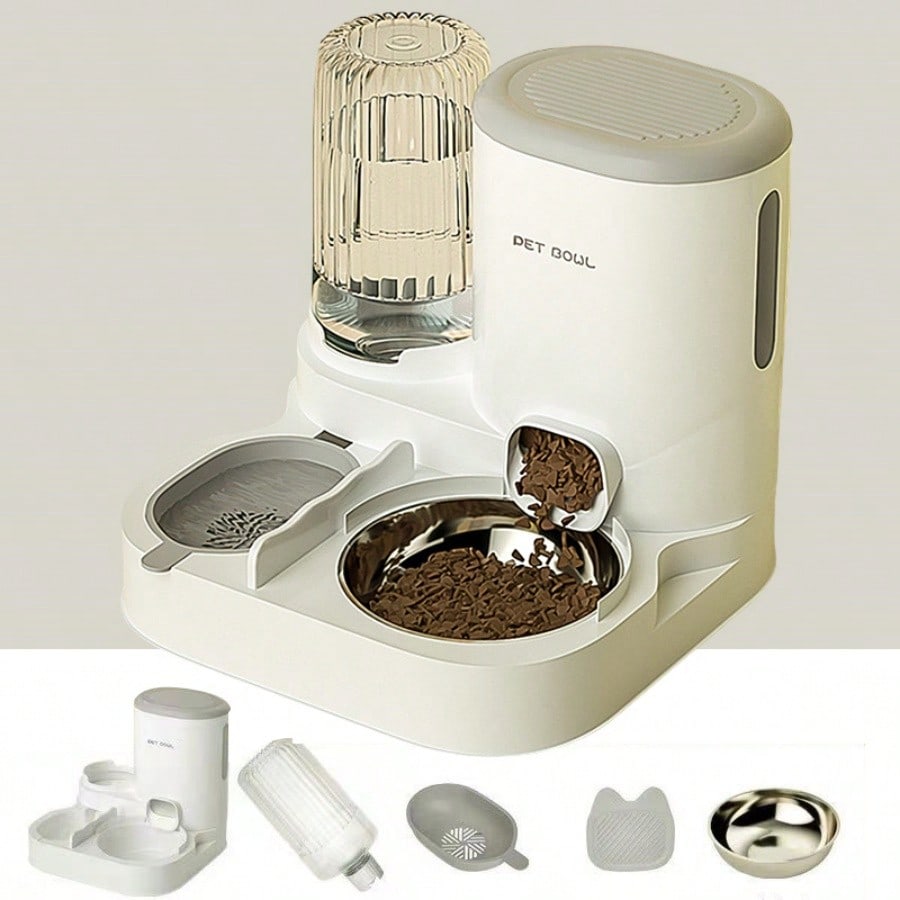LocalTwo-In-One Automatic Cat Water Dispenser Set-Detachable, Washable, Automatic Feeding Station, Indoor Cat Food Bowl