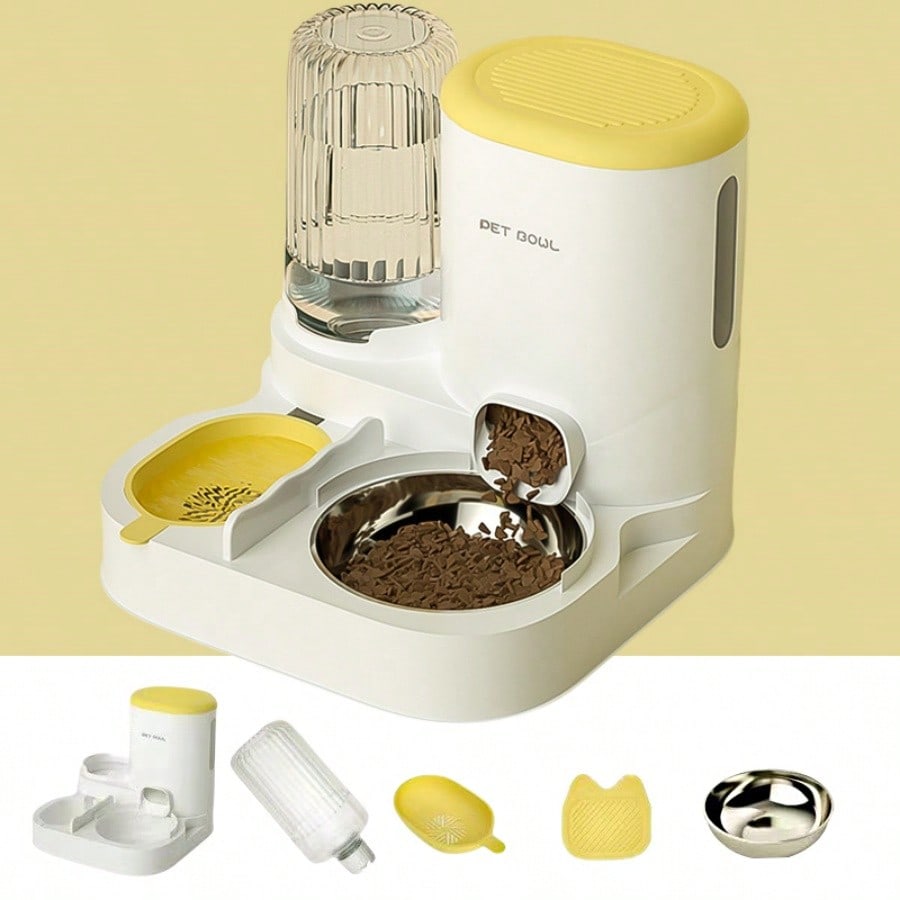LocalTwo-In-One Automatic Cat Water Dispenser Set-Detachable, Washable, Automatic Feeding Station, Indoor Cat Food Bowl