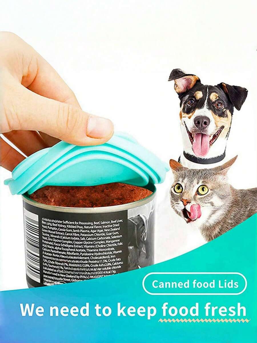 Multicolor 3-in-1 silicone pet food can lid with spoon for cat and dog food cans.