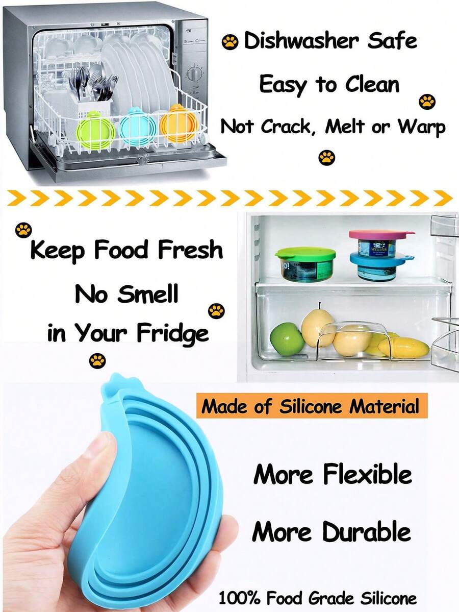 Multicolor 3-in-1 silicone pet food can lid with spoon for cat and dog food cans.