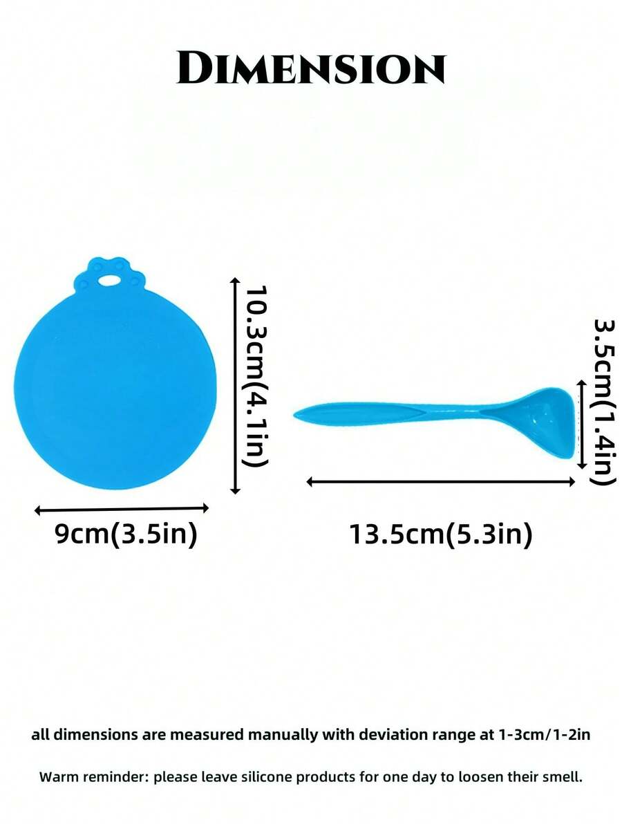 Multicolor 3-in-1 silicone pet food can lid with spoon for cat and dog food cans.
