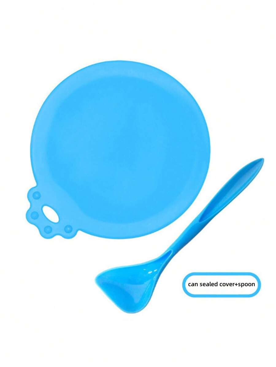 Multicolor 3-in-1 silicone pet food can lid with spoon for cat and dog food cans.