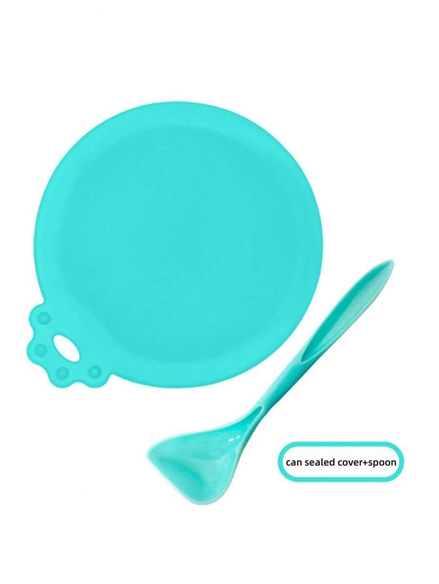 Multicolor 3-in-1 silicone pet food can lid with spoon for cat and dog food cans.