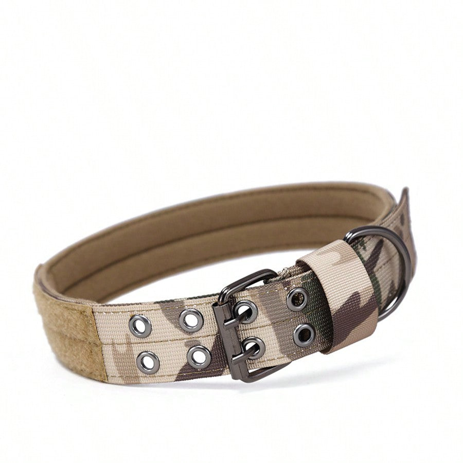 Adjustable multicolor nylon dog collar with tactical training design and patch panel for medium and large dogs