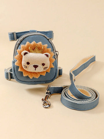 Multicolor plush lion decorative pet backpack harness and leash set for cats or small dogs with cartoon design and polyester collar material