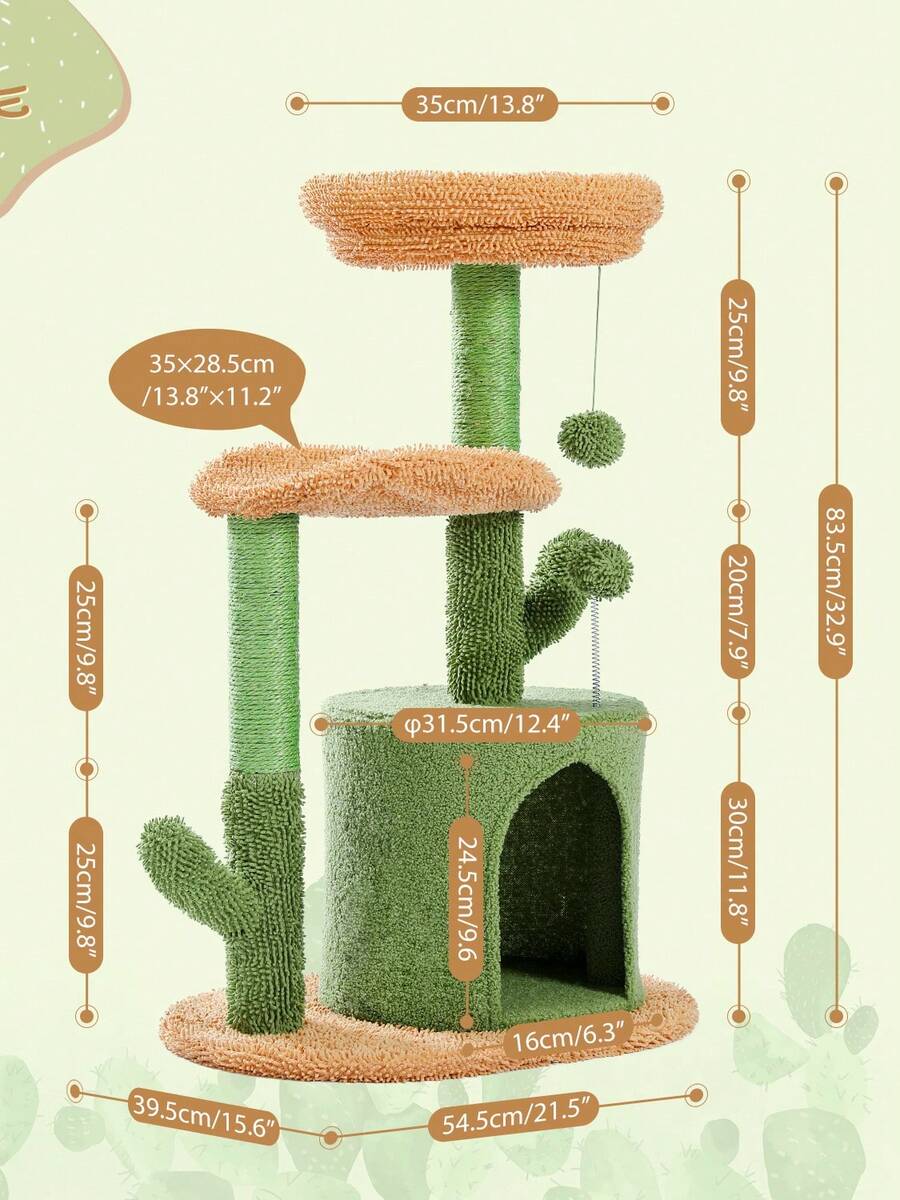 33-inch purple cat tree tower featuring a cozy cat condo, curved plush perch, natural sisal scratching post, and dangling toy ball for small cats.