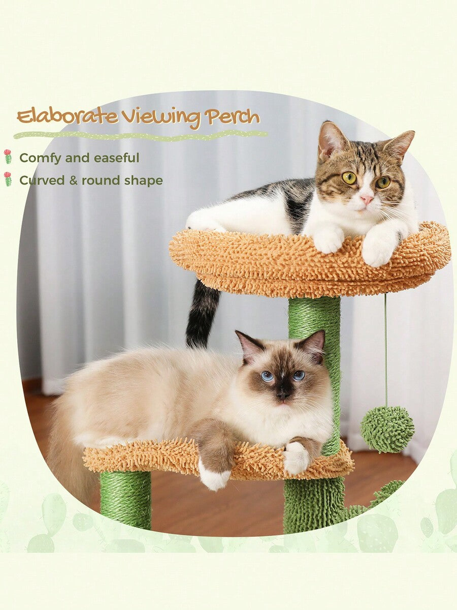 33-inch purple cat tree tower featuring a cozy cat condo, curved plush perch, natural sisal scratching post, and dangling toy ball for small cats.
