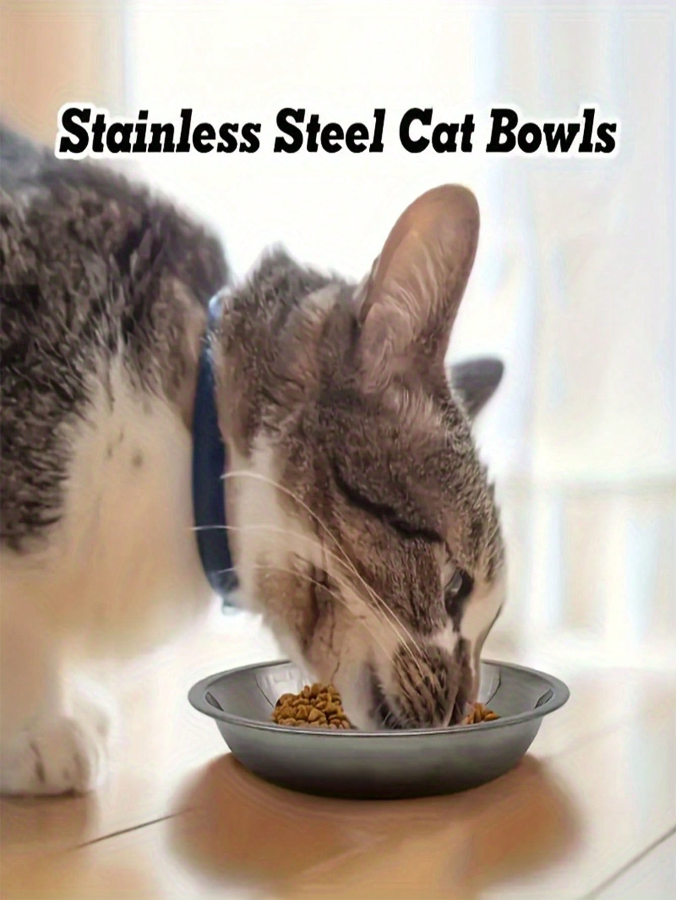 1/2/5PCS Stainless Steel Cat Bowl, 5.9 Inch Tub Pet Dish, Wide And Shallow Design Fits Cat Whiskers, Easy To Clean For Cats And Puppies, Large Diameter Pet Food And Water Bowl, Safe Dishwasher Safe Material.