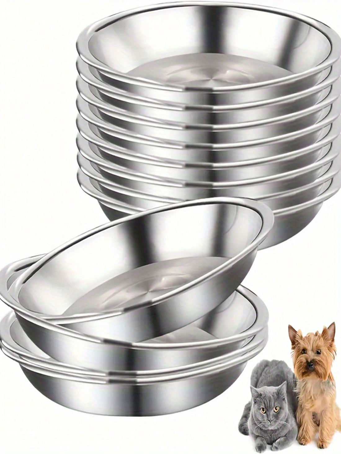 1/2/5PCS Stainless Steel Cat Bowl, 5.9 Inch Tub Pet Dish, Wide And Shallow Design Fits Cat Whiskers, Easy To Clean For Cats And Puppies, Large Diameter Pet Food And Water Bowl, Safe Dishwasher Safe Material.
