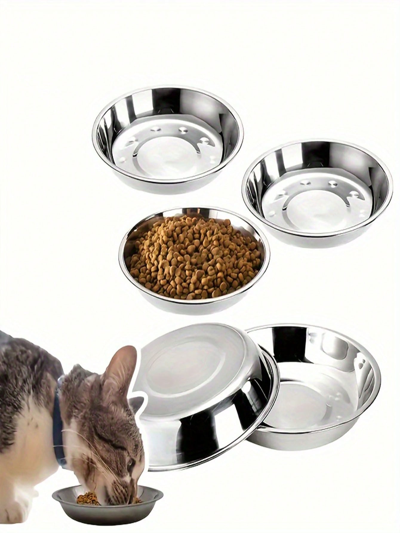 1/2/5PCS Stainless Steel Cat Bowl, 5.9 Inch Tub Pet Dish, Wide And Shallow Design Fits Cat Whiskers, Easy To Clean For Cats And Puppies, Large Diameter Pet Food And Water Bowl, Safe Dishwasher Safe Material.