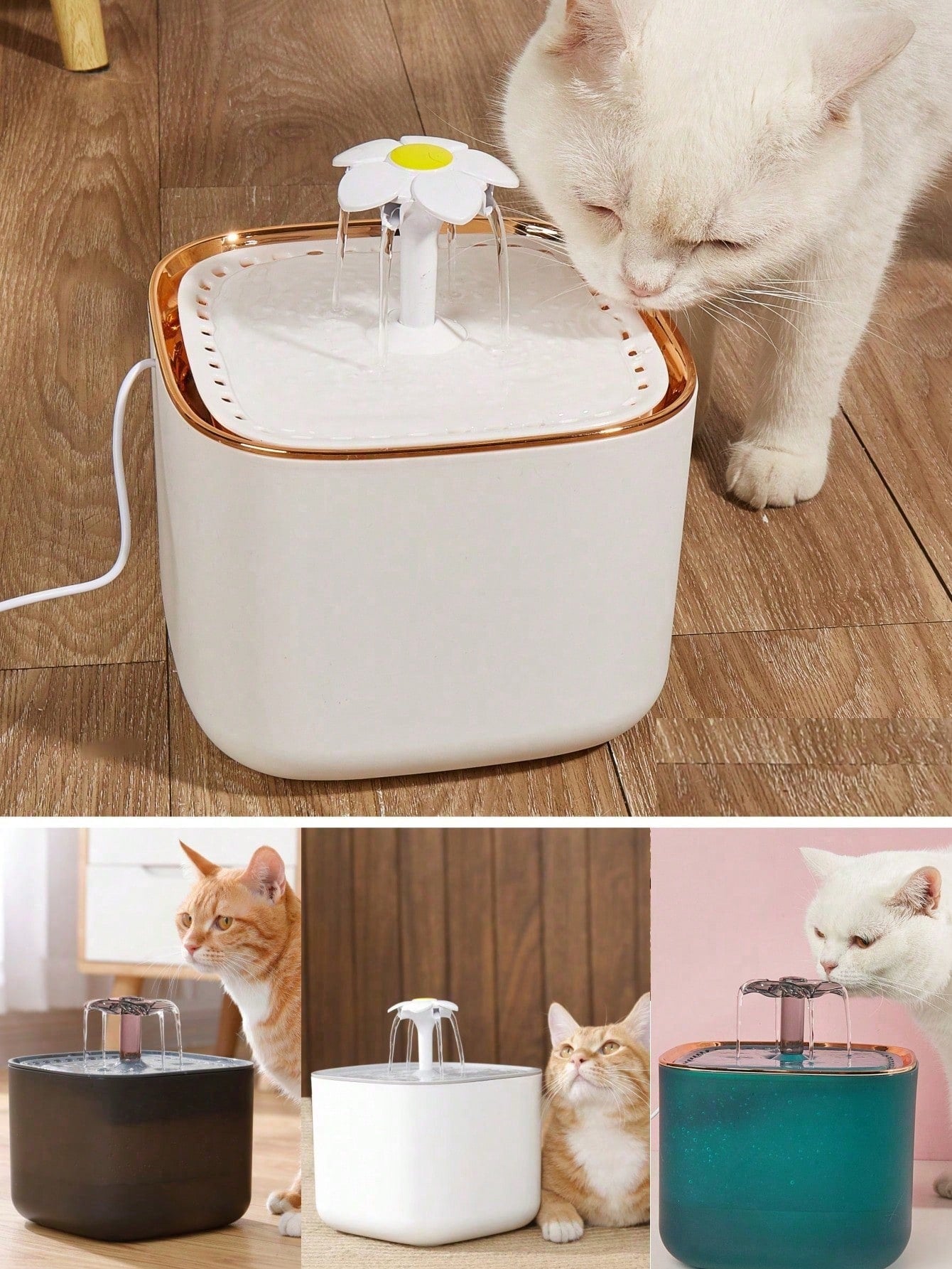 3L automatic pet water fountain in multicolor PP material with USB power cable for cats and dogs