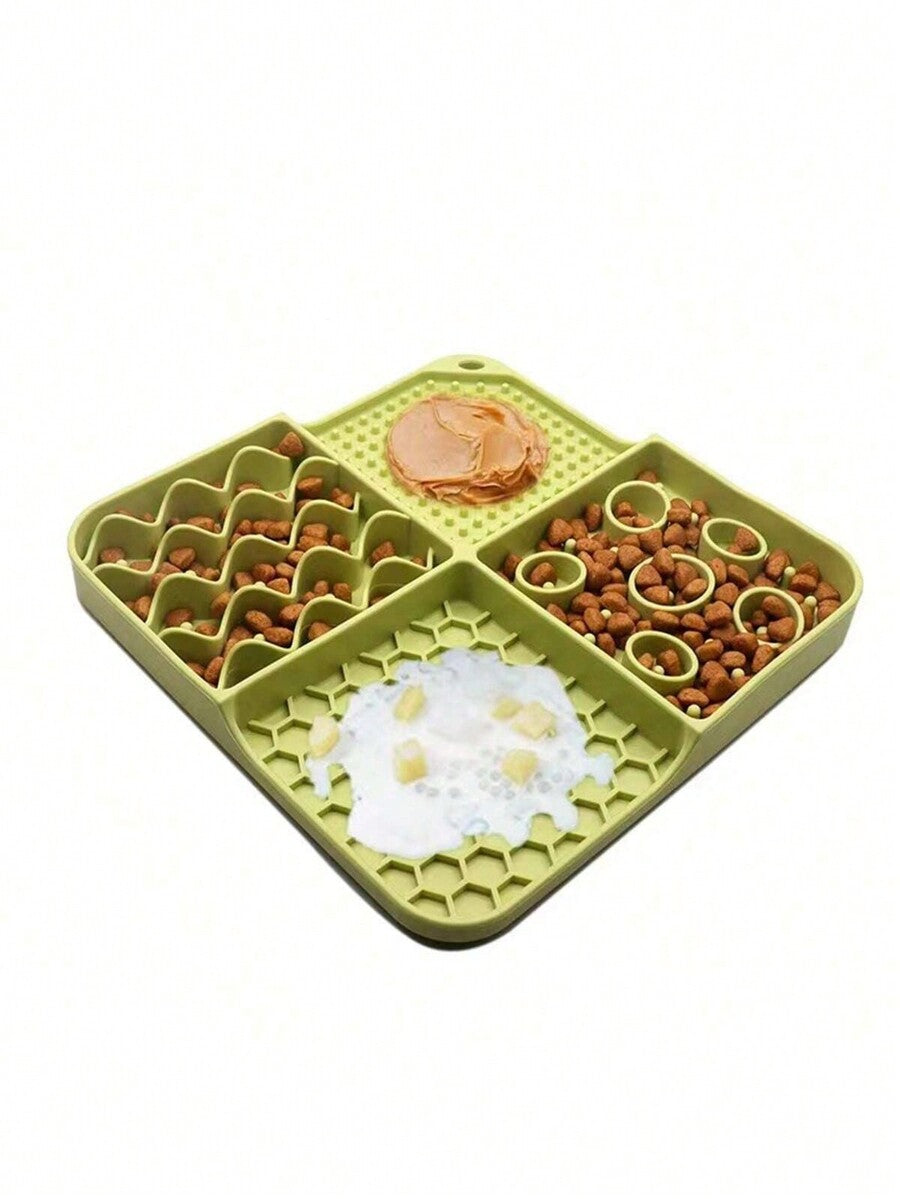 Multicolor silicone lick mat with suction cup for dogs and cats featuring geometric, plant, and animal patterns.