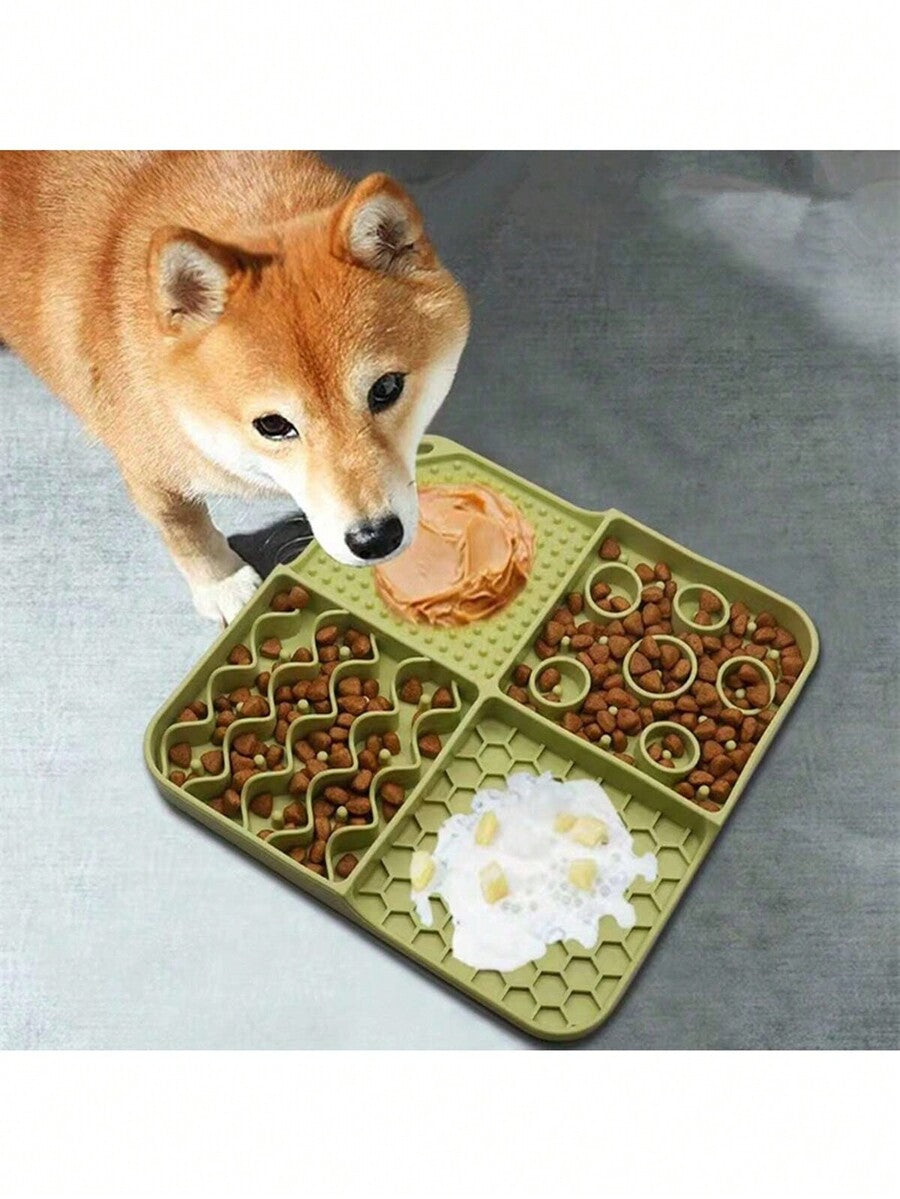 Multicolor silicone lick mat with suction cup for dogs and cats featuring geometric, plant, and animal patterns.